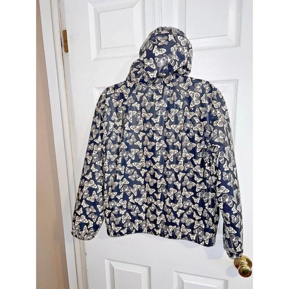 ART CLASS Black Hooded Butterflies Print Rain Jacket Sz 18 Girls Full Zip